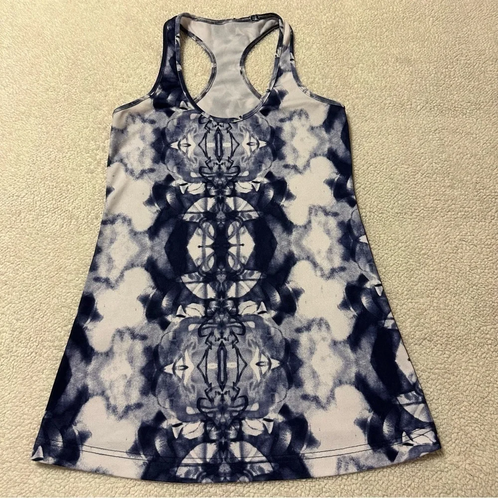 Lululemon Cool Racerback Tank Top Ink Blot White Deep Indigo Tie Dye